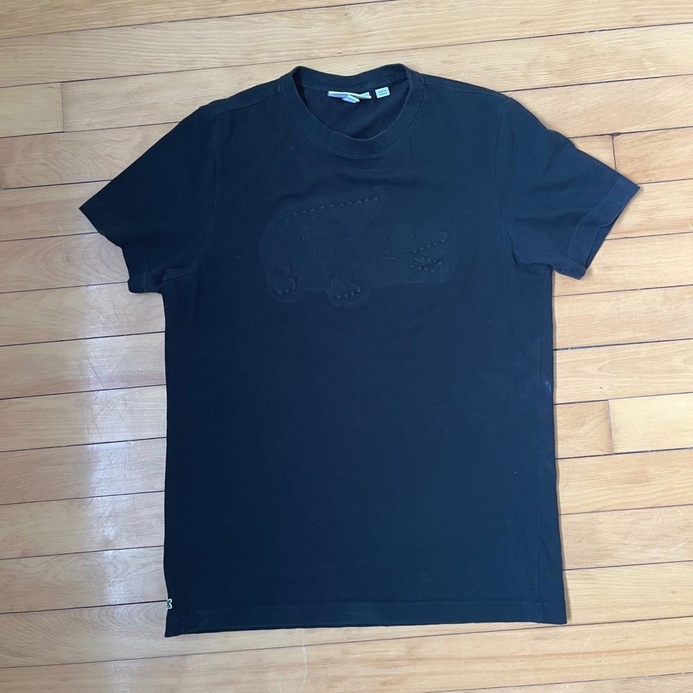 Lacoste Sport Mens Black T-Shirt Embossed 3D Crocodile Logo Size US M / FR 4